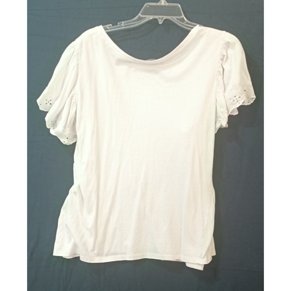 $49 PLUS 1X TAHARI WOMAN solid white tee shirt blouse cap sleeve + eyelet trim - Picture 3 of 3